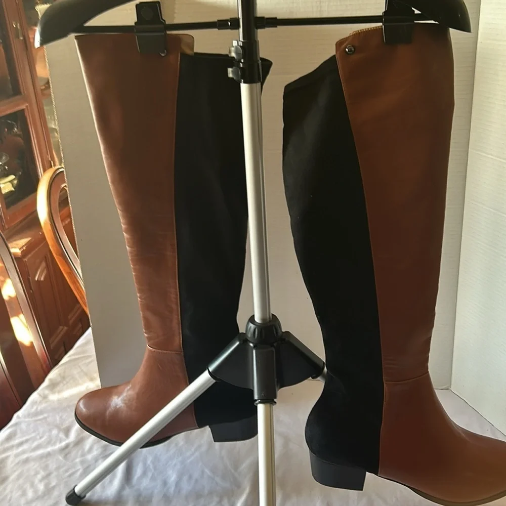 Brown & Black Knee-High Riding Boots | No Brand/No Size | Faux Leather